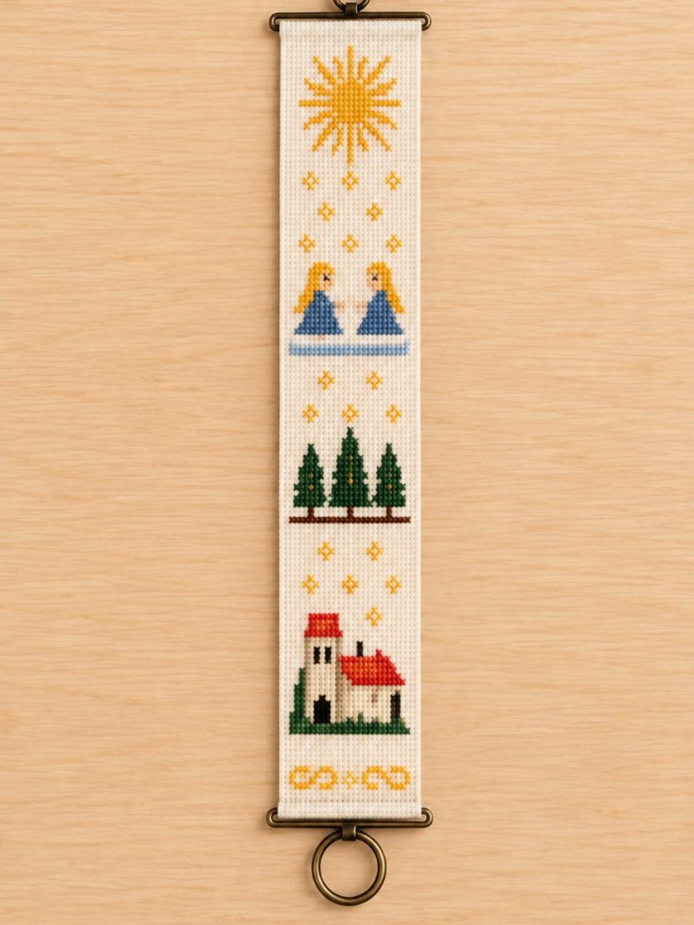 Vintage Scandinavian Christmas Bell Pull Ida Winckler Cross Stitch Wall Hanging